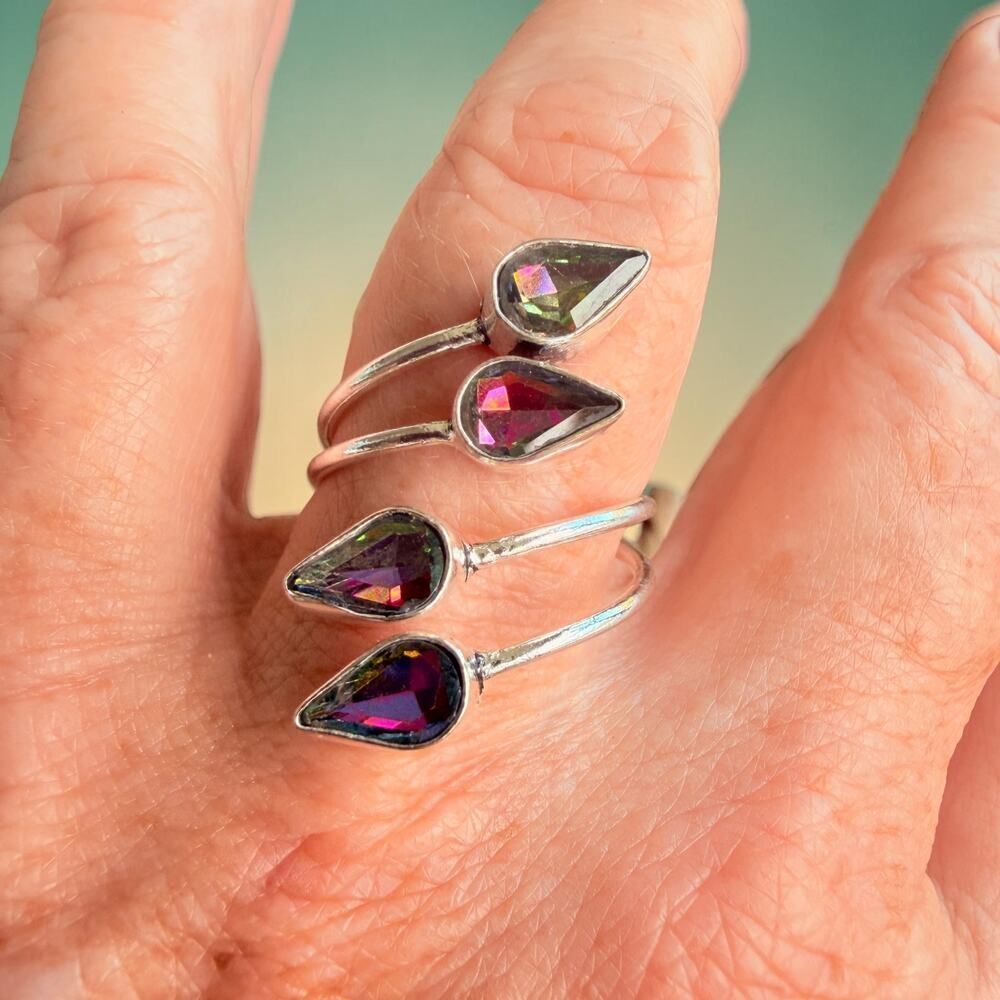 Rainbow Mystic Topaz Wrap Ring Adjustable 925 Silver Plated